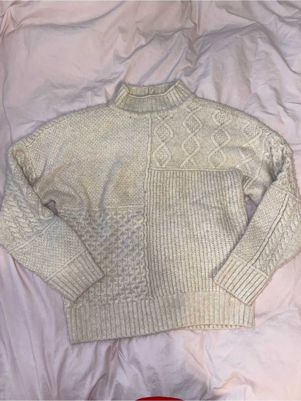 💋American Eagle Outfitters Cream Patchwork Cable Turtleneck Sweater💋